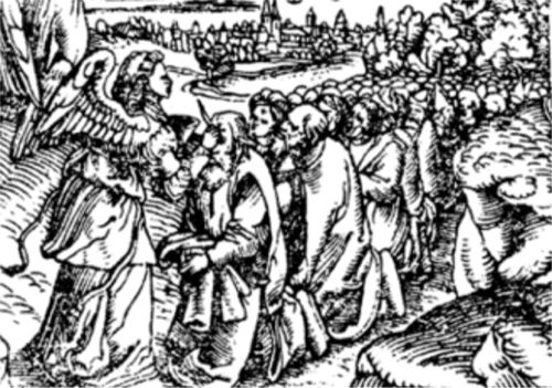 Detail einer Illustration zu Offb 7 aus der Lutherbibel von 1545